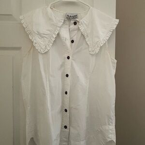 Ganni Sleeveless Button-Up Top in White with Contrast Buttons